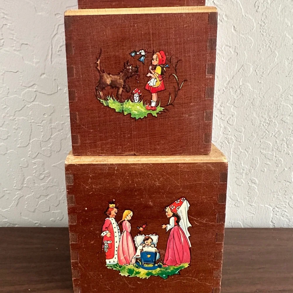Vintage 30s‎ 40s Wooden Stacking Toy Dovetail Primitive Folk Art
